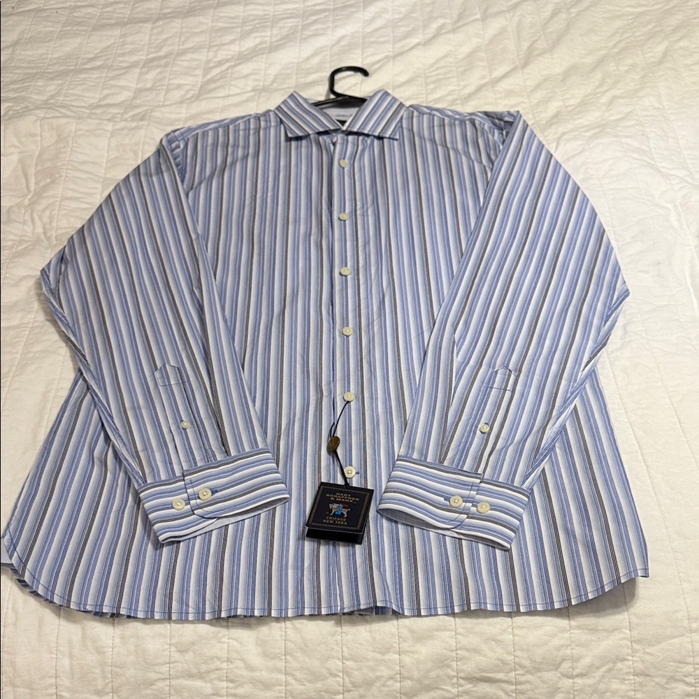 Hart Schaffner Marx Striped Dress Shirt in Blue and White